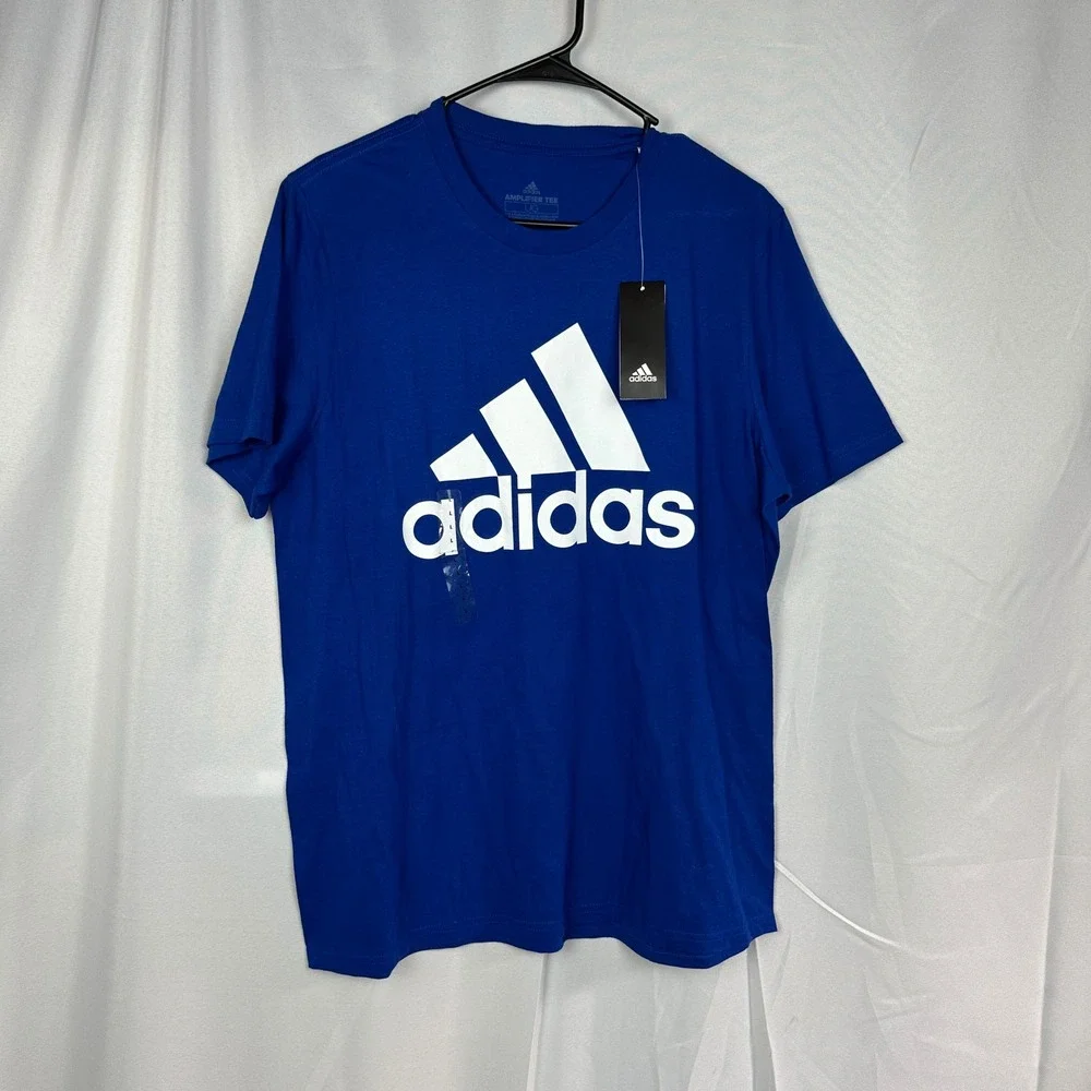NWT Adidas Amplifier Tee Mens Large Blue BOS Logo T-Shirt ED9610 Sportswear